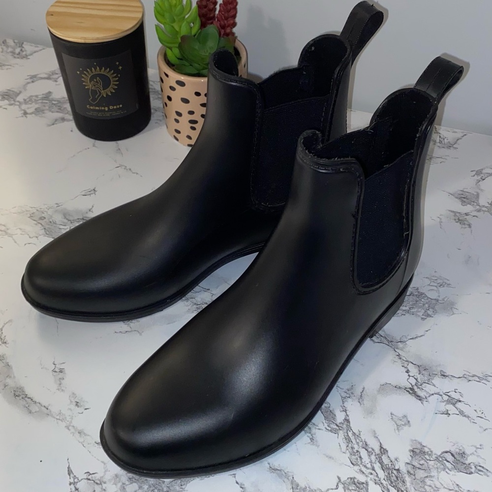 Chelsea Black Leather Rain Booties